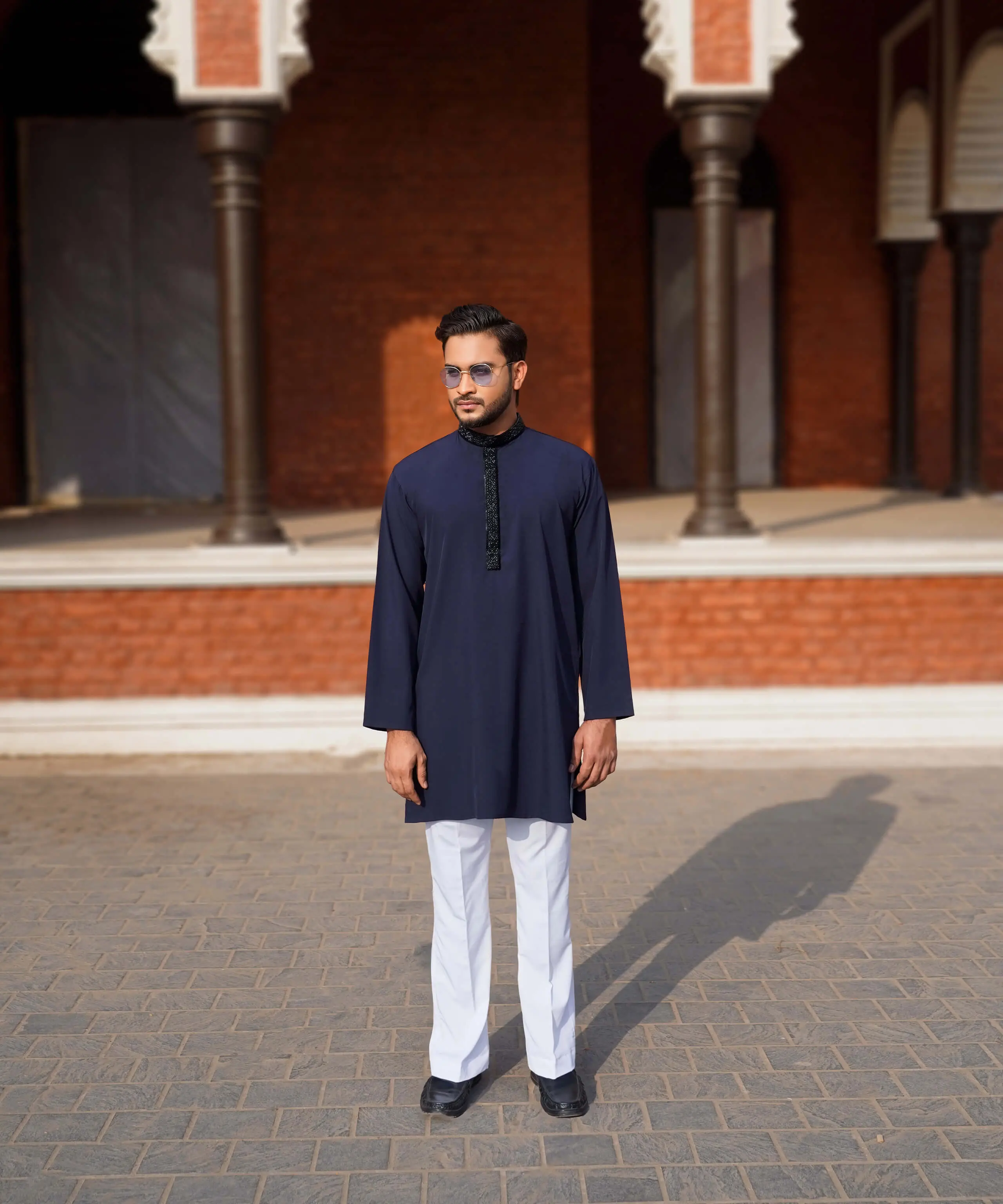 Zaruva Midnight Blue Short Kurta & Bootcut Pajama Set 2